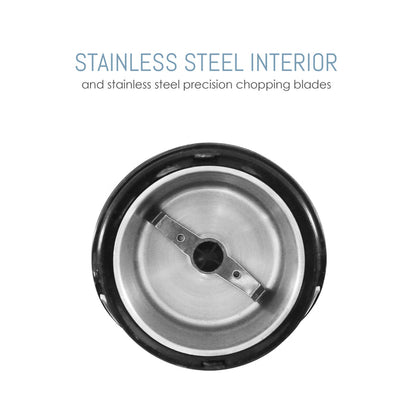 Stainless Steel Interior and stainless steel precision chopping blades.