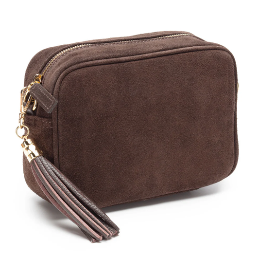 Elie Beaumont Crossbody Handbag - Suede Dark Brown