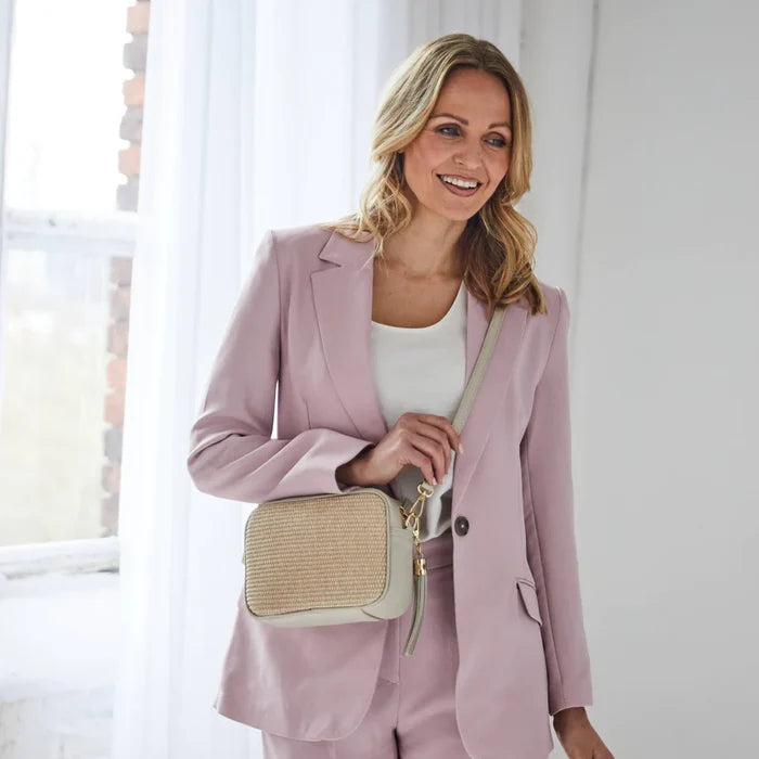 Elie Beaumont Crossbody Raffia Bag - Stone