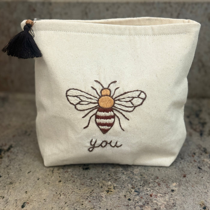 Embroidered Bee Canvas Cosmetic Bags - Bee You, Bee Courageous, Bee The Change - Handmade by Survivors
