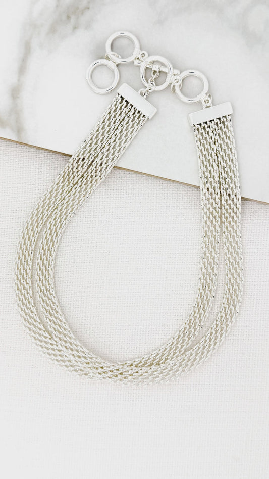 Envy Silver Mesh Double Layer Necklace With T-Bar Fastening