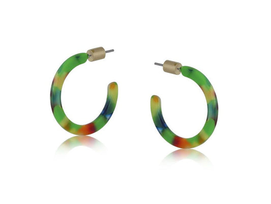 Erica Tiny Resin Hoop Earring - Green & Orange