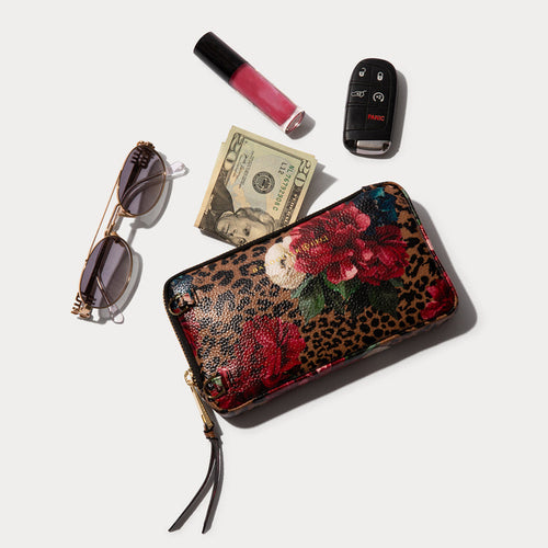 Expanded Zip Pouch - Ceci Dark Floral Cheetah/Gold