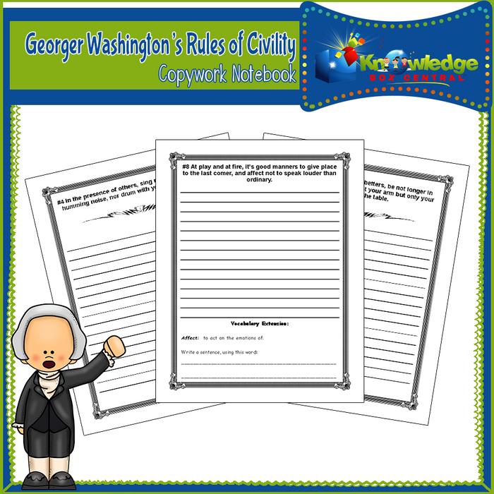 George Washington's Rules of Civility Copywork Notebook