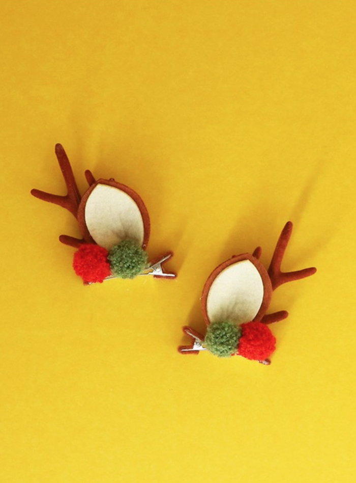 Gisela Graham Novelty Hairclips  - Antler/Pom Pom