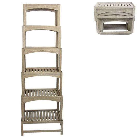 Gisela Graham Set of 6 Natural Wood Panelled Stacking Table