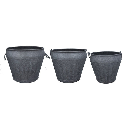 Gisela Graham Set/3 Galvanised Metal Urn Bucket w Handles 43cm
