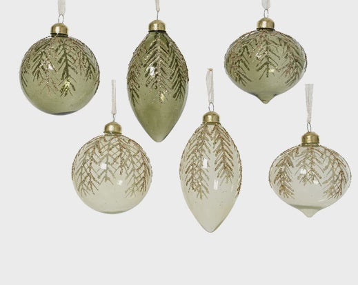 Gold Glitter Leaf Glass Bauble - White
