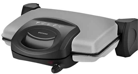 Gray and black appliance on a white background