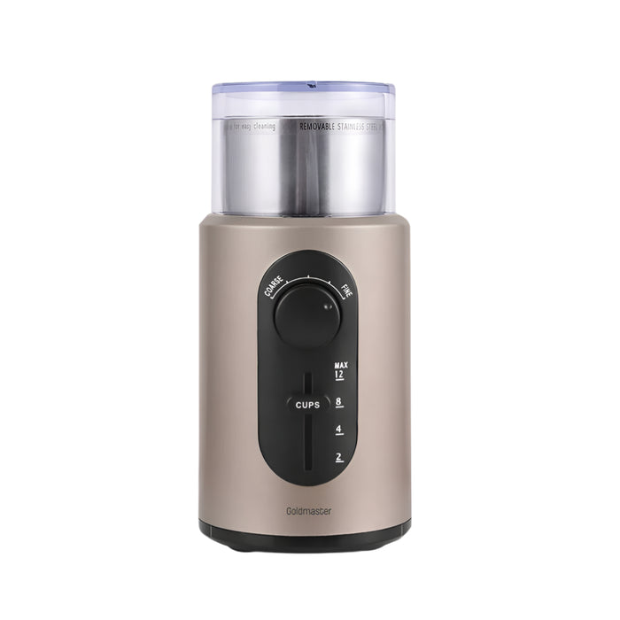Coffee grinder with digital display on a white background