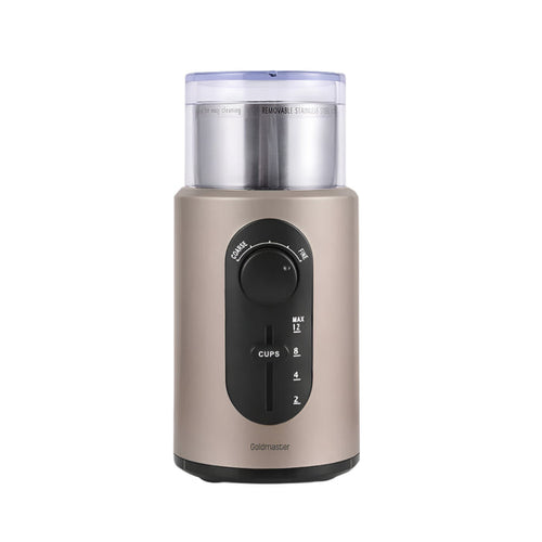 Coffee grinder with digital display on a white background