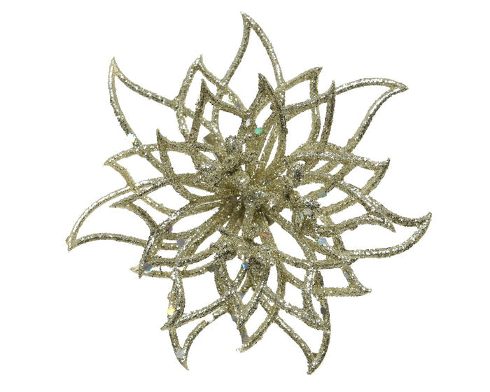 Gold Poinsettia Cut Out Clip On Flower Decoration