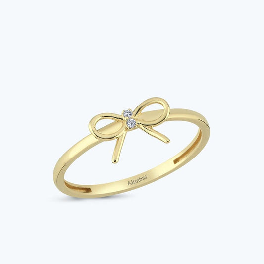 Goldring mit Stein und Schleife
