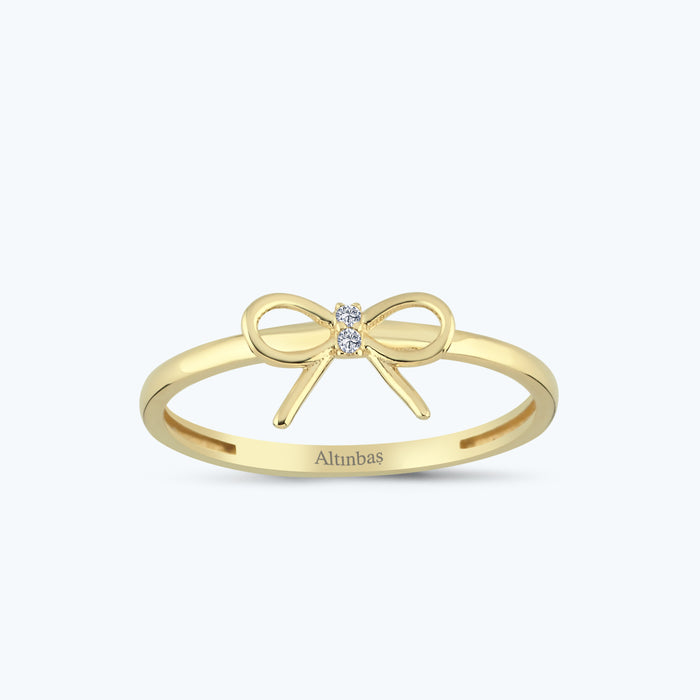 Goldring mit Stein und Schleife
