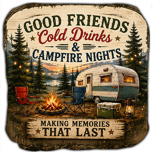 Good Friends Cold Drinks & Campfire Nights Cornhole Bags Set of 4