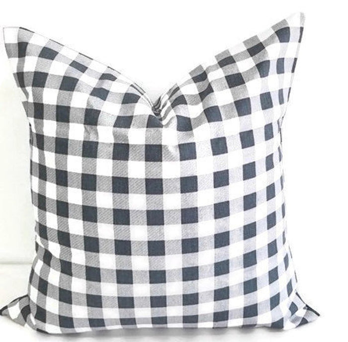 Gunmetal Grey & White Plaid Pillow cover Farmhouse Decor