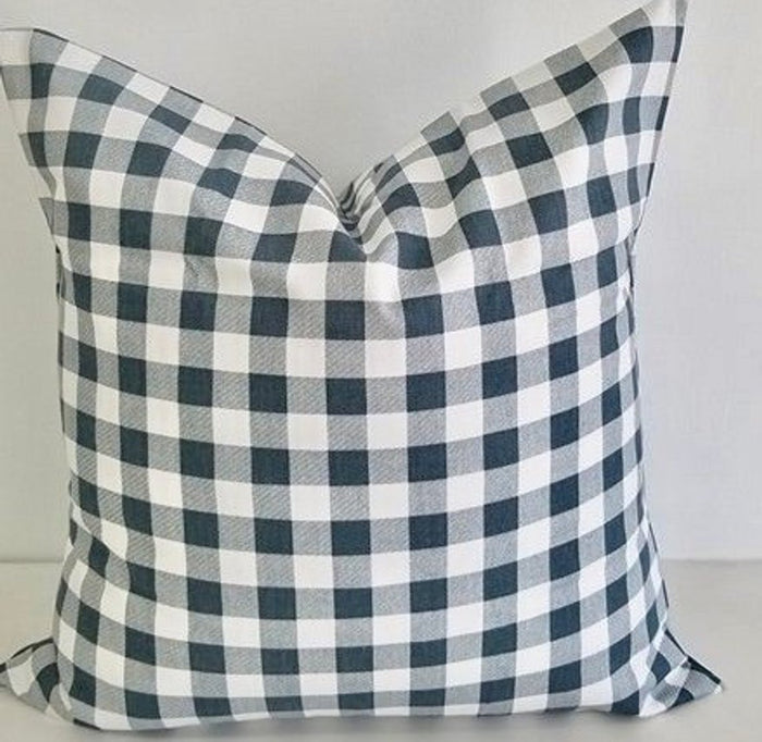 Gunmetal Grey & White Plaid Farmhouse Pillow Sham