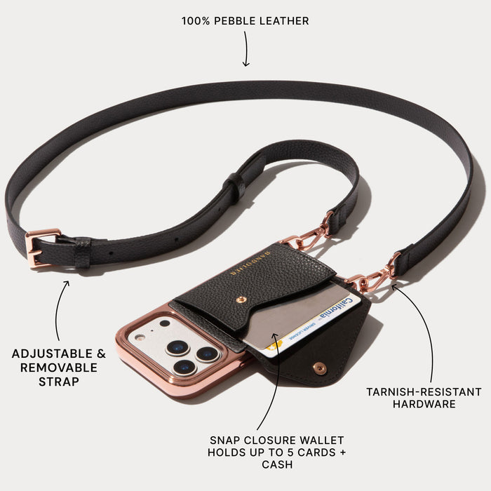 Hailey Chrome Crossbody Phone Case - Chrome Black/Rose Gold