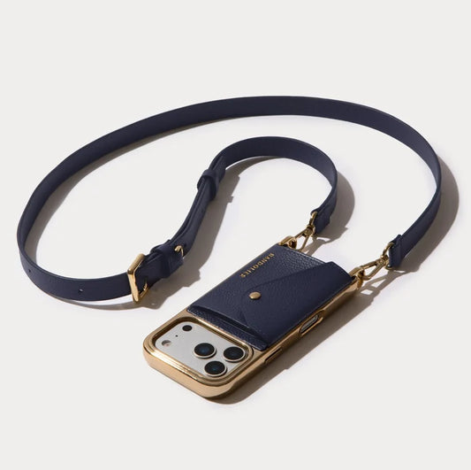 Hailey Chrome Crossbody Phone Case - Navy Chrome/Gold
