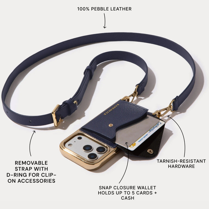 Hailey Chrome Crossbody Phone Case - Navy Chrome/Gold