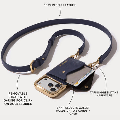 Hailey Chrome Crossbody Phone Case - Navy Chrome/Gold