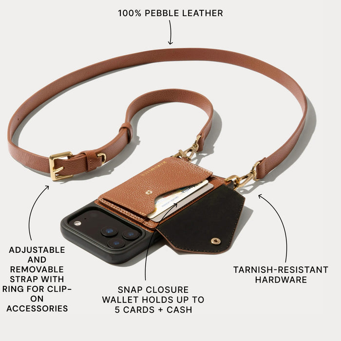 Hailey Side Slot Leather Crossbody Bandolier - Saddle Brown/Gold