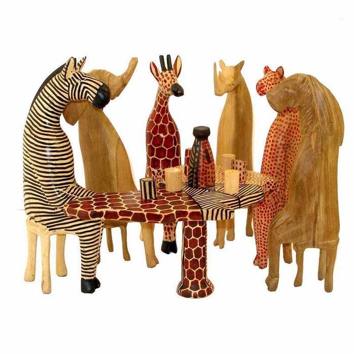 Hand Carved African Animals at a Party Set - Fair Trade, Kenya