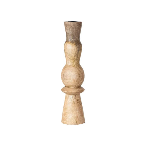 Hand carved wood taper holder, natural