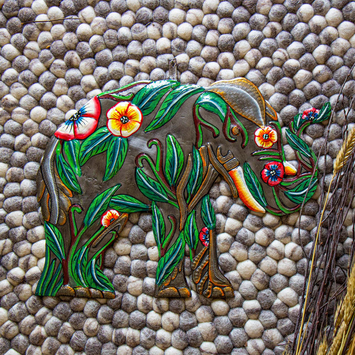 Hand Crafted Upcycled Steel Drum Elephant Wall Art, Fair Trade, Haiti