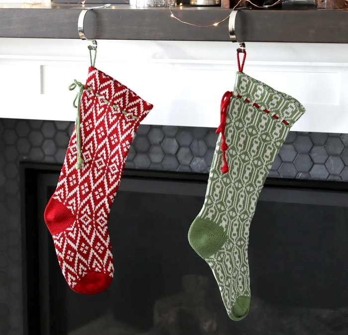 Hand-Knit 18" Red Geometric Christmas Stocking, Fair Trade from Armenia