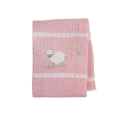 Hand-Knit Baby Blanket with Baby Lamb,(Grey, Pink, Baby Blue), Fair Trade