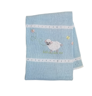 Hand-Knit Baby Blanket with Baby Lamb,(Grey, Pink, Baby Blue), Fair Trade