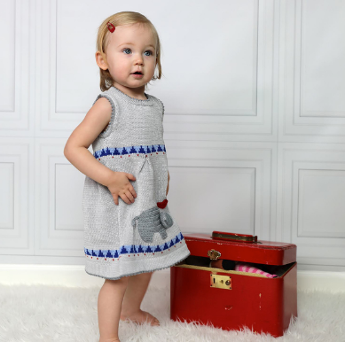 Hand Knit Baby / Toddler Dress With an Elephant and heart, Fair Trade