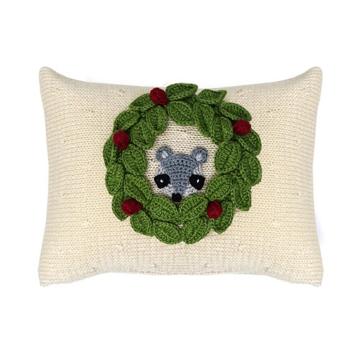 Hand Knit Racoon Mini Christmas Pillow, Fair Trade