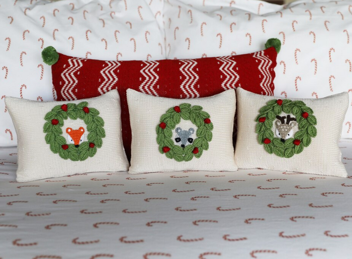 Hand Knit Racoon Mini Christmas Pillow, Fair Trade