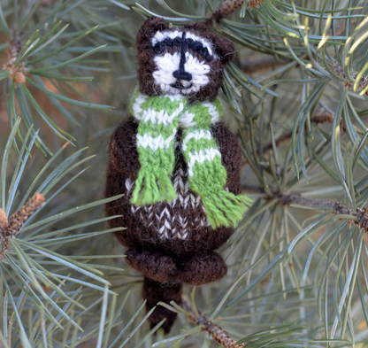 Hand-Knit set of 3 Racoon Ornaments, Fair Trade from Peru