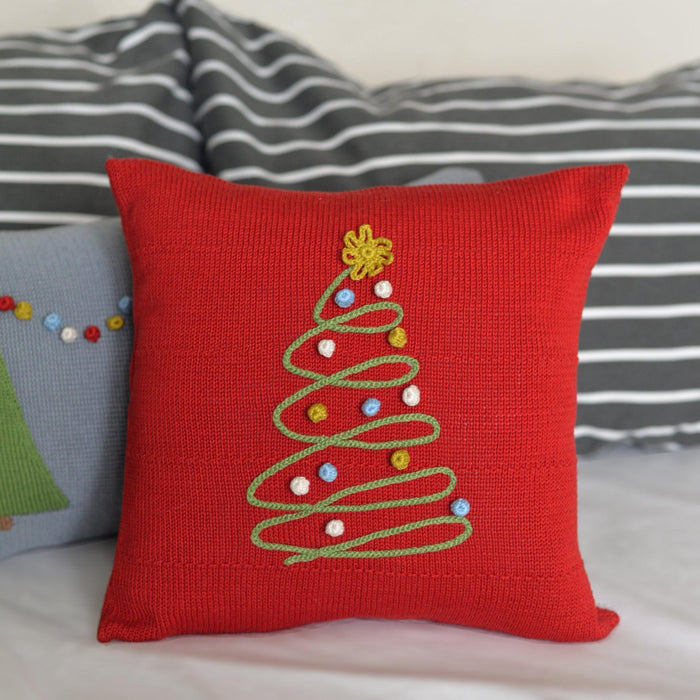 Handmade 12x12" Red Spiral Christmas Tree Pillow 12", Fair Trade from Armenia