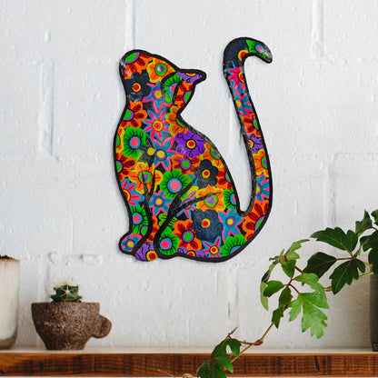 Handmade, Upcycled Metal Cat Wall Art, 13 inch, Made from Steel Drums, Fair Trade, Haiti