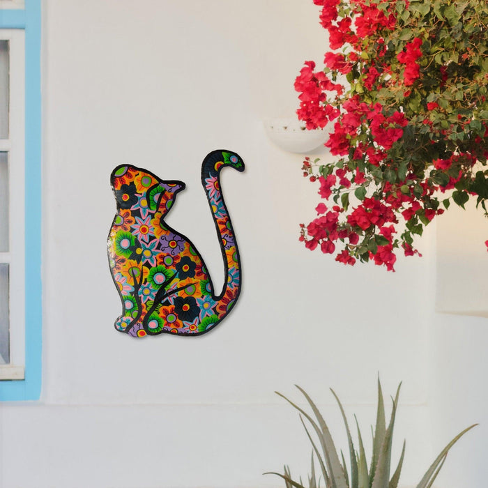 Handmade, Upcycled Metal Cat Wall Art, 13 inch, Made from Steel Drums, Fair Trade, Haiti