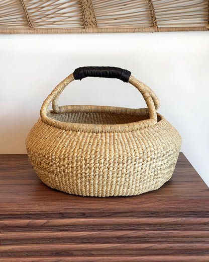 Handwoven Ghana Kettle Basket with Handle