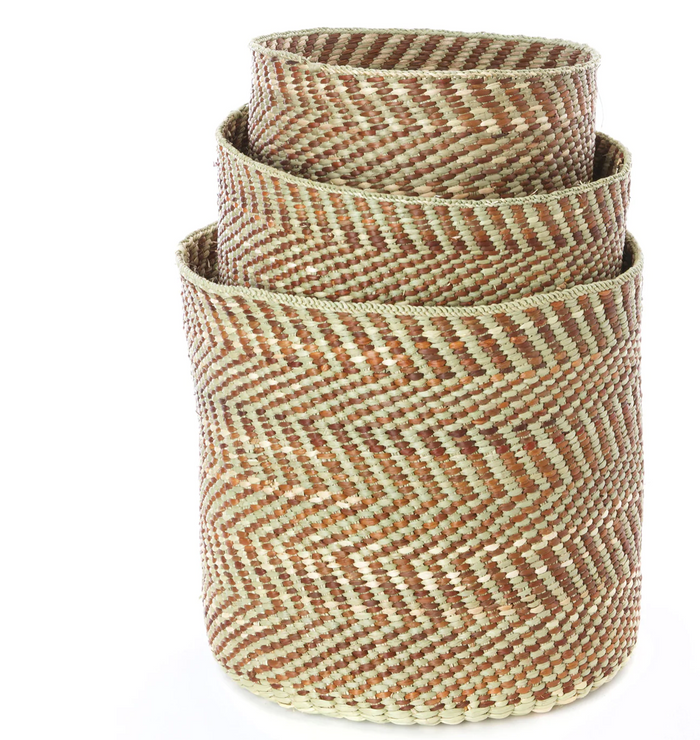 Handwoven Grass Reed Storage Baskets, Brown Diagonal, Fair Trade, Tanzania