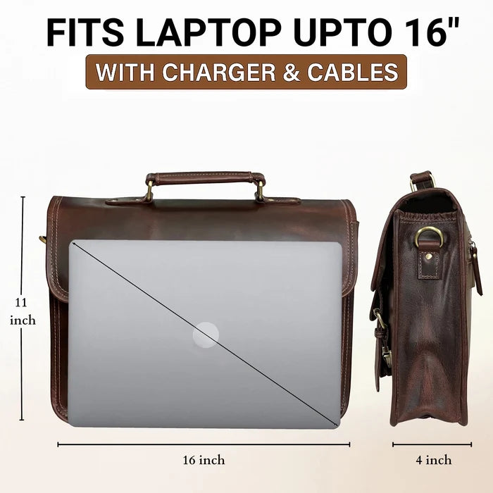 Hunter Buffalo 16" Classic Leather Satchel Briefcase Bag (Walnut Brown)