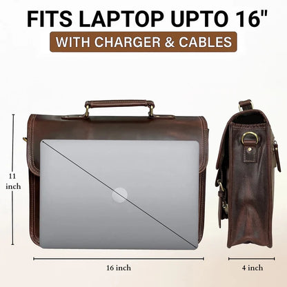 Hunter Buffalo 16" Classic Leather Satchel Briefcase Bag (Walnut Brown)