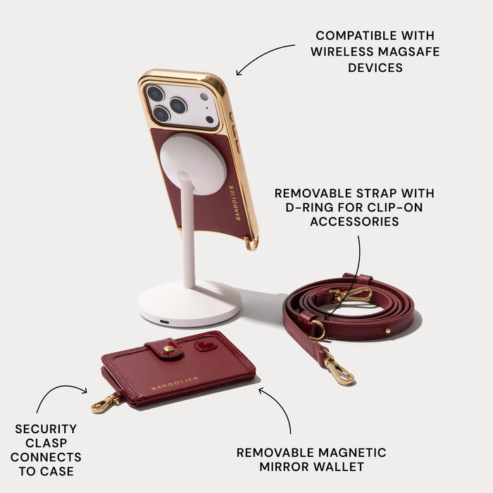 Ivy Magnet Wallet Crossbody Phone Case - Cranberry/Gold