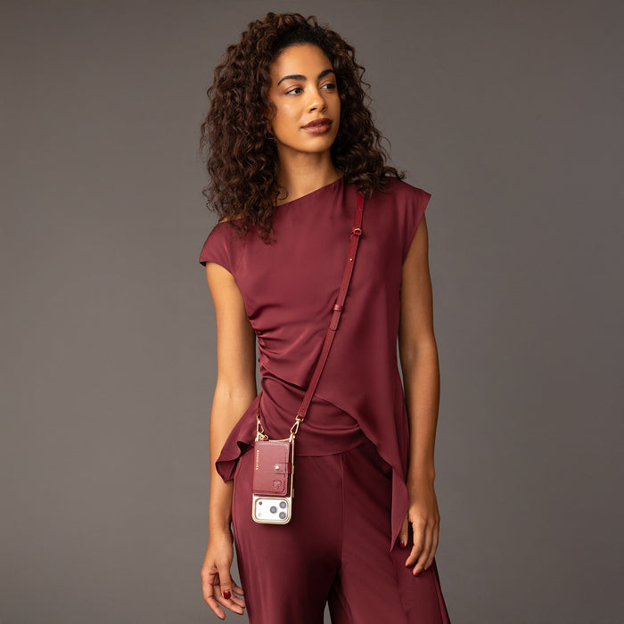 Ivy Magnet Wallet Crossbody Phone Case - Cranberry/Gold