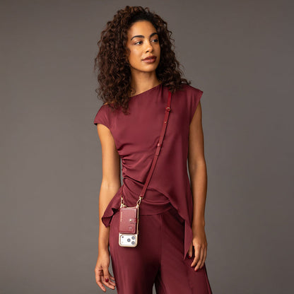 Ivy Magnet Wallet Crossbody Phone Case - Cranberry/Gold