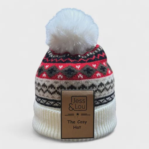Jess & Lou Nordic Cosy Bobble Hat - Cream