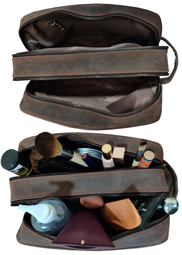 Johnny Men's Leather Travel Dopp Kit (Dark Brown)