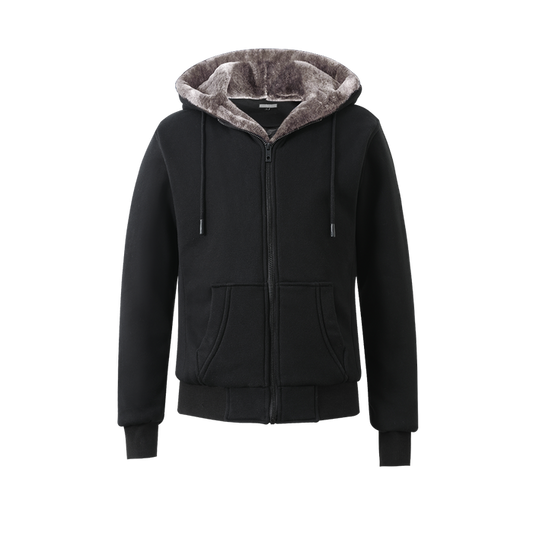Kids Black Hoodie with Removable Fur - Brown