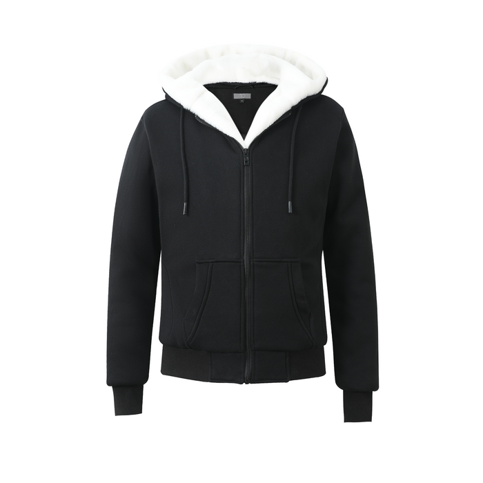 Kids Black Hoodie with Removable Fur - White